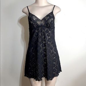 Vintage Black Lace Stretchy Nightie Sleep Dress